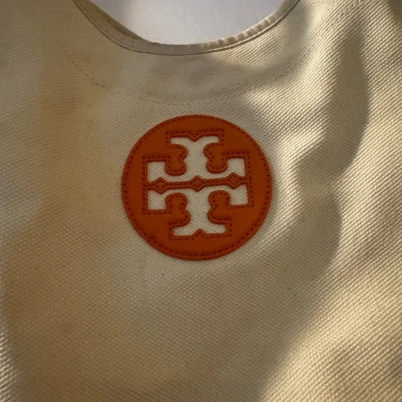 Tory Burch Beach Pool Bag Cream Canvas and Orange Leather - Picture 3 of 5